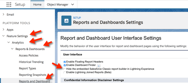 Setup Reports and Dashboards Settings